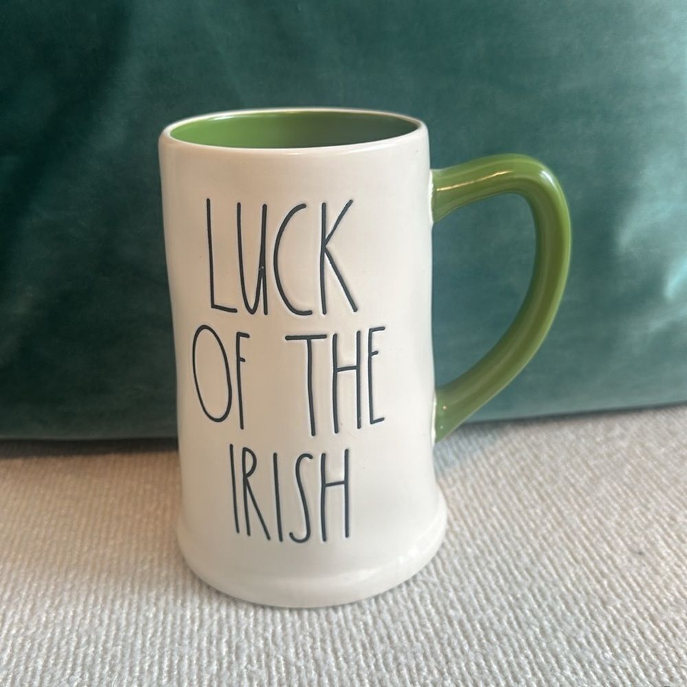 Rae Dunn LUCK OF THE IRISH Beer Mug Cup Saint Patrick's Day Green